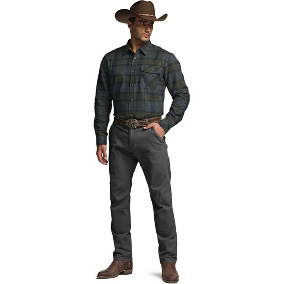 Mens Grey Cotton Flannel Shirt Long Sleeve Brushed Soft Casual Outdoor Plaid - Picture 4 of 9